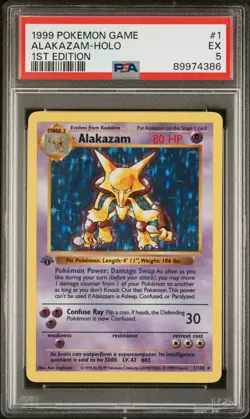 Pokemon Card Alakazam Holo 1/102 1st Edition PSA 5 Shadowless Base Set - Image 1