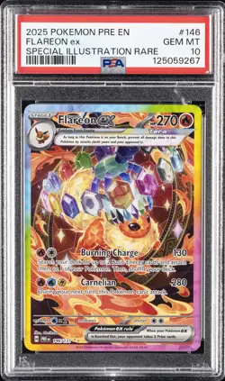 2025 POKEMON PRE EN-PRISMATIC EVOLUTIONS #146 FLAREON EX PSA 10 - Image 1