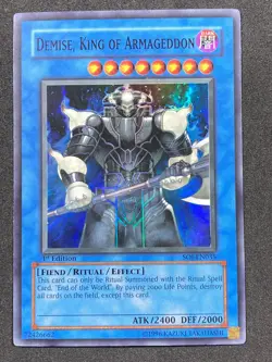 Yugioh Demise, King of Armageddon SOI-EN035 Super Rare 1st Ed LP - Image 1