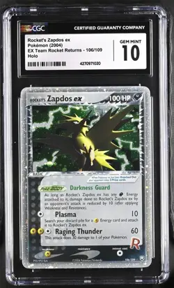 Pokemon Rocket's Zapdos ex #106/109 Team Rocket Returns Holo - CGC Gem Mint 10 - Image 1