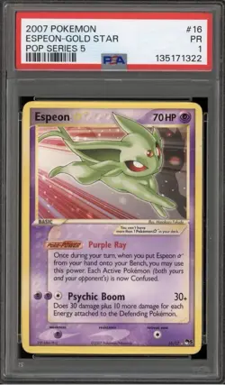 2007 Pokemon Gold Star Espeon Pop Series 5 #16 - PSA 1 - Image 1