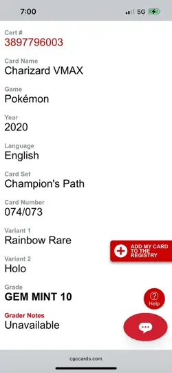 Pokemon TCG Charizard VMAX Champions Path Secret Rainbow Rare Card CGC 9.5 - Image 4