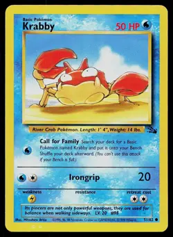 Pokemon Card Fossil Krabby 51/62 Common - Image 1