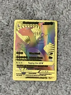 Rare Charizard GX HP250 Unique Rainbow Gold Foil Fan Art Collector Card NM! - Image 1