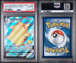 2021 POKEMON CELEBRATIONS #009 FULL ART/SURFING PIKACHU VMAX PSA 10 - Image 3