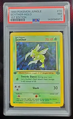 1999 Pokemon Scyther Jungle 1st Edition 10/64 Holo Rare PSA 7 - Image 1