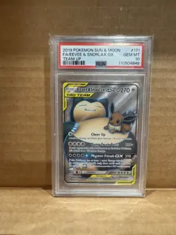 2019 POKEMON SUN & MOON TAG TEAM TEAM UP #171 FULL ART EEVEE & SNORLAX GX PSA 10 - Image 1