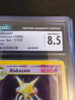 1999 WOTC Pokemon Base Set Alakazam 1/102 Unlimited Holo TCG CGC 8.5 NM/MINT+ - Image 2