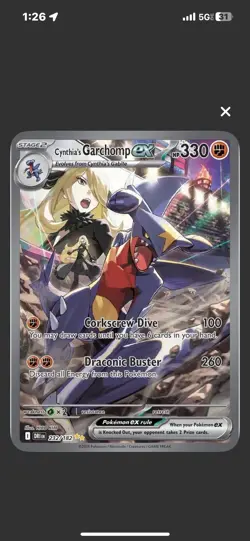 Pokemon TCG Cynthia's Garchomp EX Holo Card 232/182 Sv10: Destined Rivals - Image 1