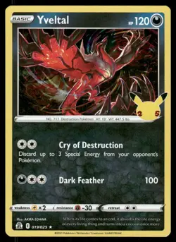 Pokemon Cards Yveltal 019/025 Celebrations Rare NM *6 - Image 1