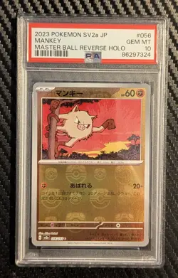 Pokemon Mankey 056/165 SV2a Master Ball Reverse Holo PSA 10 Japanese Card - Image 1
