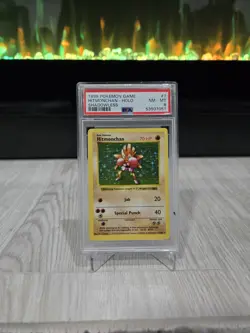 1999 POKEMON BASE SET SHADOWLESS #7 HITMONCHAN-HOLO PSA 8 - Image 1
