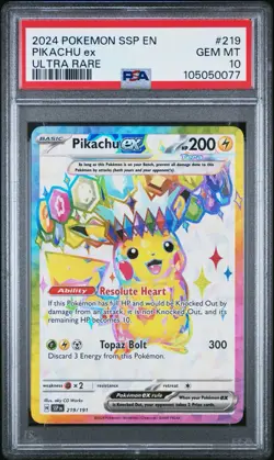 PSA 10 Pikachu ex 219/191 Surging Sparks Graded Pokemon Card - Image 1