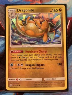 Pokemon Dragonite 151/236 Unified Minds Rare Holo Exclusive Cracked Ice LP/NM - Image 2