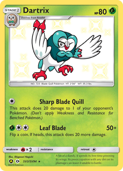 Dartrix SV3/SV94 Shiny Rare Hidden Fates Shiny Vault Pokemon Near Mint - Image 1