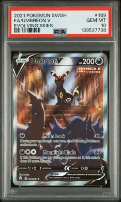 2021 POKEMON SWORD & SHIELD EVOLVING SKIES #189 FULL ART/UMBREON V PSA 10 - Image 1