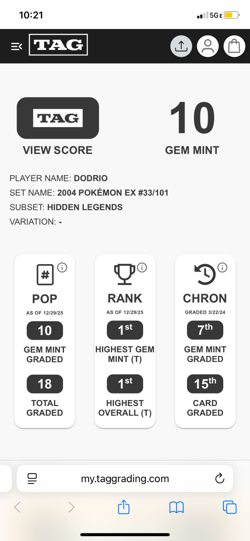 Dodrio 33/101 2004 Pokemon EX Hidden Legends Regular English TAG 10 - Image 3