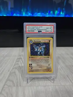 1999 POKEMON BASE SET 1ST EDITION-SHADOWLESS #8 MACHAMP-HOLO PSA 8 - Image 1