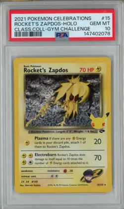 PSA 10 Rockets Zapdos Holo 15/132 Classic Collection - Gem Mint Pokemon Card - Image 1