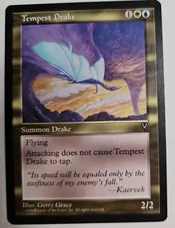 MTG Magic The Gathering Card Tempest DrakeSummon Drake White Blue V Visions - Image 1