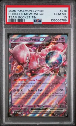 2025 POKEMON SVP EN-SV BLACK STAR PROMO #216 ROCKET'S MEWTWO TEAM ROCKET PSA 10 - Image 1