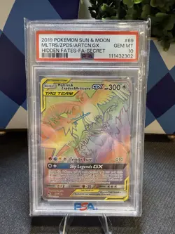 Pokemon SM Hidden Fates Tag Team Moltres & Zapdos & Articuno GX 69/68, PSA 10 - Image 1