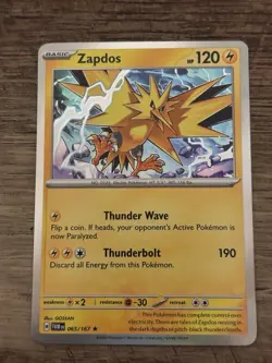 Pokemon TCG Zapdos 065/167 Sv06 Twilight Masquerade Rare Reverse Holo 120 HP - Image 1
