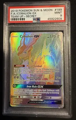 Pokemon TCG 2019 Team Up Cobalion GX Secret Rare Holo PSA 9 #189/181 - Image 1