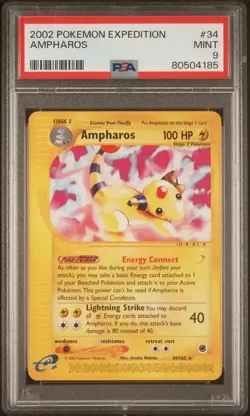 PSA 9 Ampharos 34/165 Non - Holo Expedition 2002 Pokemon MINT Pop 36 - Image 1