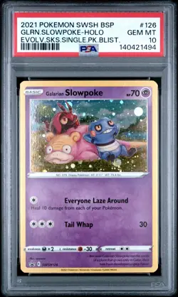 Galarian Slowpoke SWSH126 Holo Cosmos Evolving Skies PSA10 New Cert/Holo Bleed - Image 1