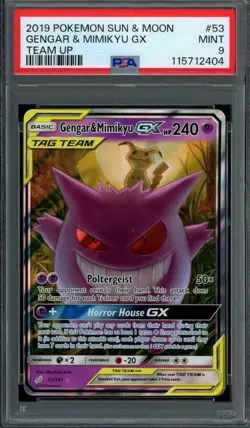 Pokemon PSA 9 Gengar & Mimikyu GX 53/181 Team Up Full Art Ultra Rare Mint - Image 1