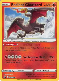 Radiant Charizard 020/159 Radiant Rare Crown Zenith Pokemon Near Mint - Image 1