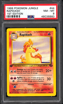 1999 Pokemon Jungle Rapidash #44 PSA 8 (1st Edition) - Image 1