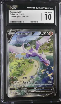 💎Pokemon Aerodactyl V 180/196 Lost Origin GRADE 10! FAST SHIP~ SHOOT OFFER!💨 - Image 1