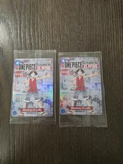 Bandai One Piece CCG US Voyage Monkey D. Luffy Foil 2 Card Lot with 2 posters. - Image 1
