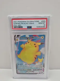 2021 Pokemon Celebrations 009 Surfing Pikachu VMAX Full Art PSA 10 - Image 1