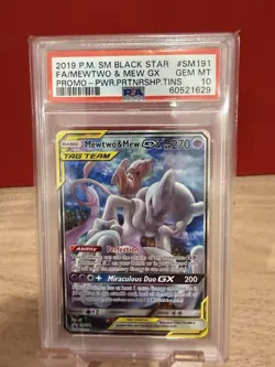 PSA 10 Mewtwo & Mew GX SM191 Alternate Alt Art Promo Tag Team Pokemon Card - Image 1