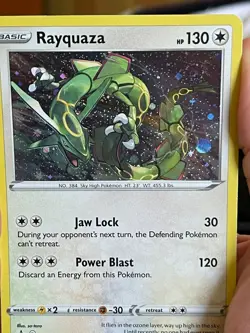 POKEMON RAYQUAZA SWSH029 BLACK PROMO STAR COSMOS HOLOFOIL WITH SWIRL NM CARD - Image 1