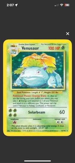 Pokemon TCG Venusaur Base Set Holo Unlimited Rare Card 15/102 NM Condition - Image 1