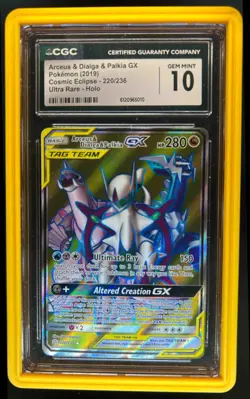 2019 Pokemon SM Cosmic Eclipse Arceus Dialga Palkia Tag Team #220/236 CGC 10 - Image 1