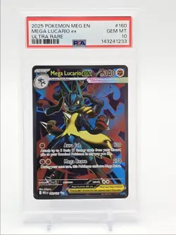 MEGA LUCARIO EX 2025 POKEMON MEGA EVOLUTION ULTRA RARE 160/132 PSA 10 Q3628 - Image 1