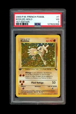 2000 Pokemon FOSSIL 1st Edition KICKLEE HOLO FRENCH 7/62 RARE! PSA 3 GRADED VG - Image 1