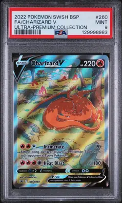 PSA 9 MINT Charizard V SWSH260 FULL ART HOLO PROMO Pokemon Card - Image 1