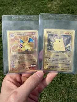 Pokemon Celebrations Gold Metal Charizard & Pikachu Cards 25th Anniversary Base - Image 1