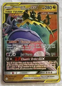 ULTRA RARE Naganadel & Guzzlord GX Tag Team 158/236 Pokemon Beast Holo Foil - NM - Image 1