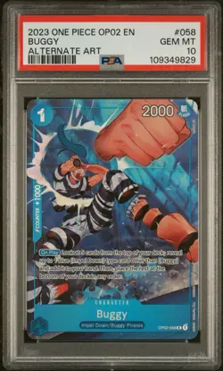 PSA 10 2023 One Piece BUGGY Alternate Art #OP02-058 Paramount War EN - Image 1