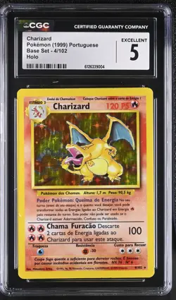 CGC 5 Charizard 4/102 Holo Base Set Portuguese Pokemon Card - Image 1