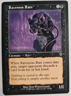 MTG Magic The Gathering Card Ravenous RatsCreature Rat Black Invasion - Image 1