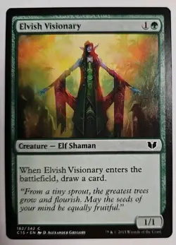 MTG Magic The Gathering Card Elvish VisionaryCreature Elf Shaman Green Commande - Image 1
