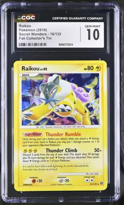 CGC 10 GEM MINT Raikou 2010 Secret Wonders 16/132 Holo Pokemon Card - Image 1
